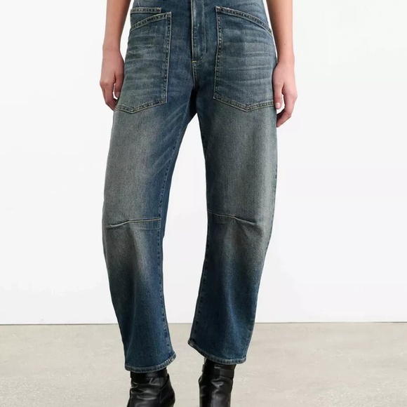 Nili Lotan Shon Denim Cropped Jean Pant Barrel Hi Waist 30 -New W/Tags - Picture 2 of 15